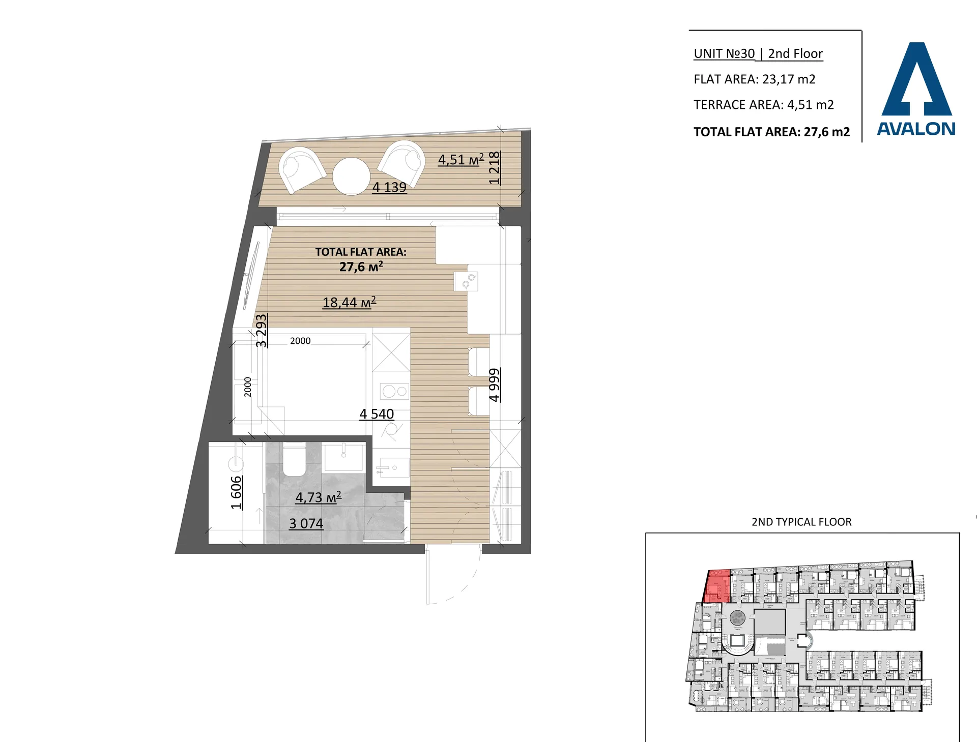 Планування: Studio with Balcony, юніт 30, 2 поверх