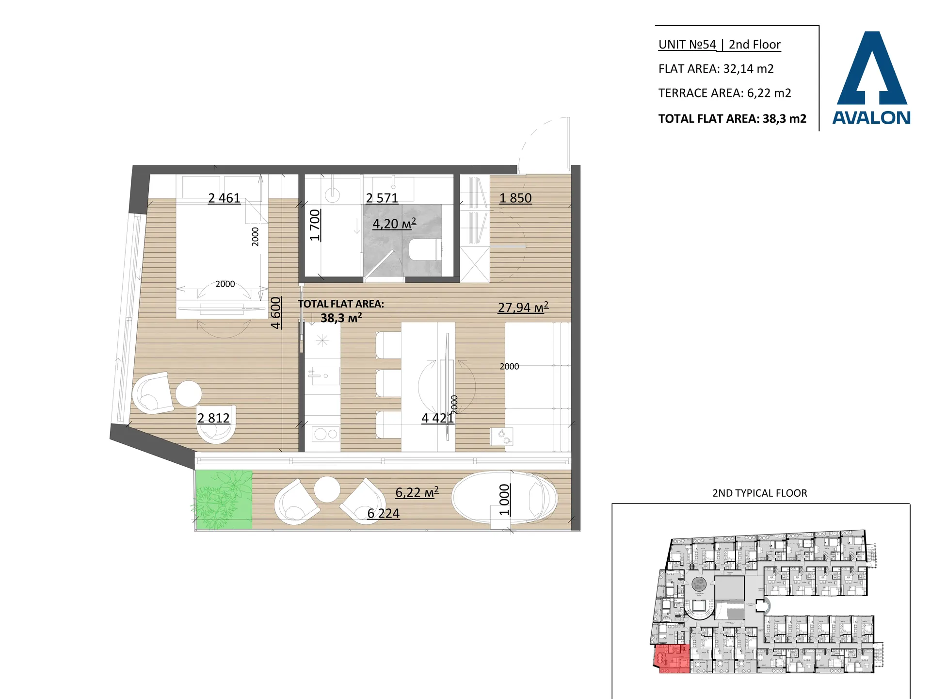 Планування: Superior with Balcony, юніт 54, 2 поверх